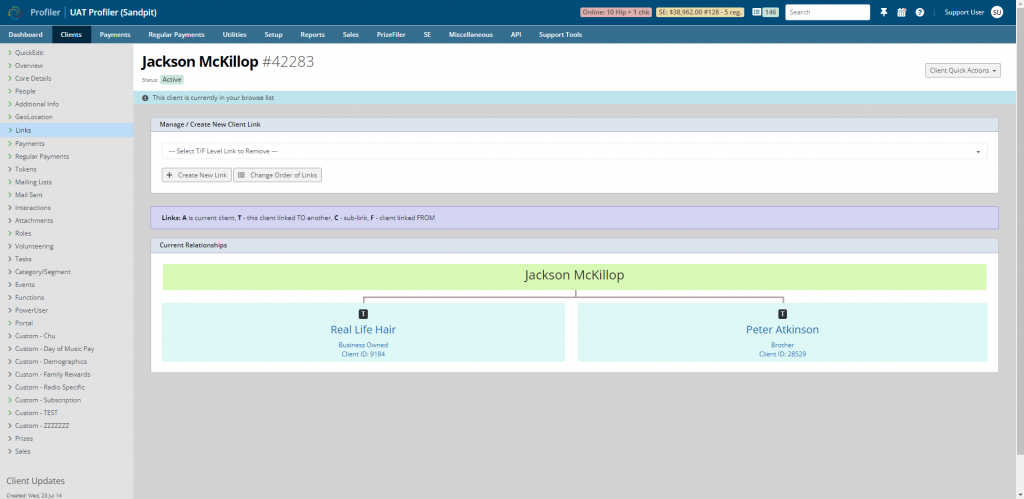 Links screenshot