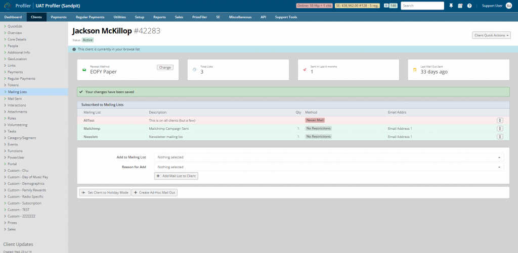 Mailing Lists screenshot