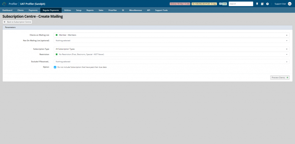 Membership mail-outs screenshot