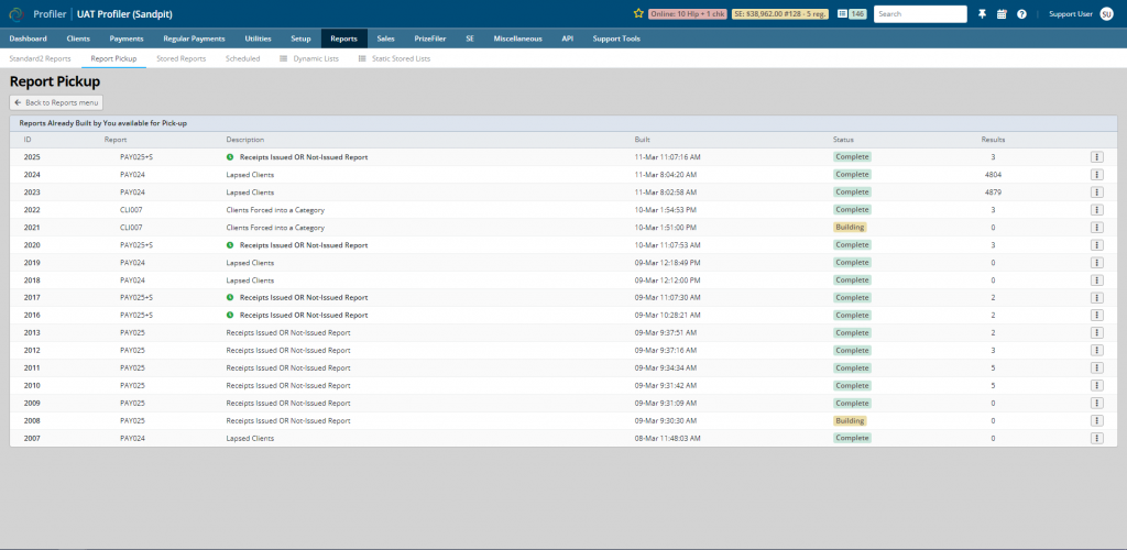 Standard reports screenshot