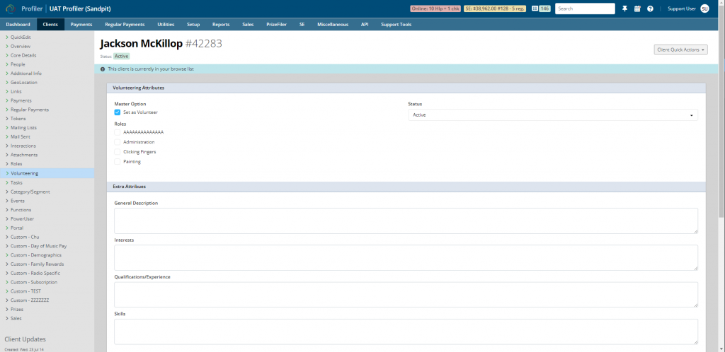 Volunteering roles screenshot