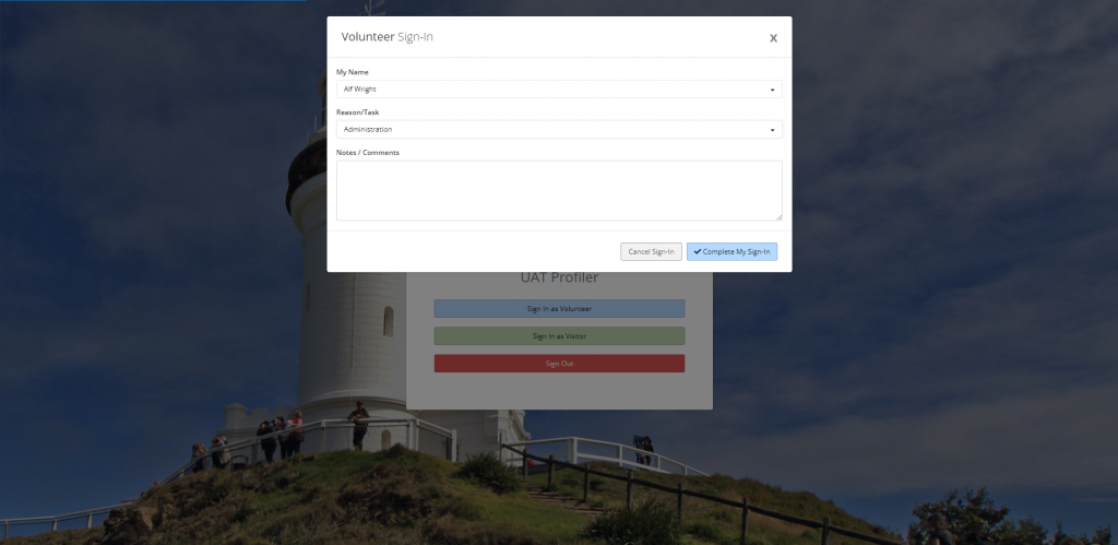 Volunteering screenshot