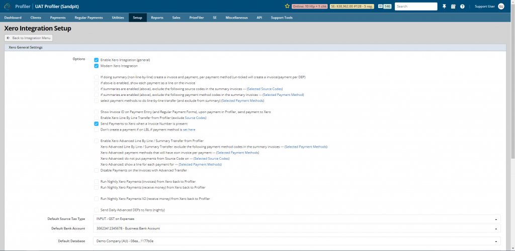 Integrate Xero, MYOB screenshot